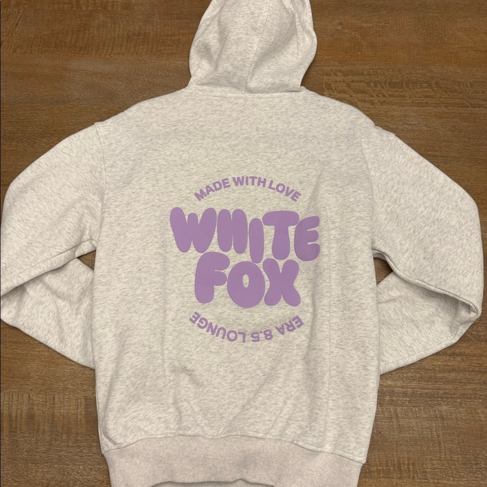 White Fox With Love For You Hoodie Grey Marle- 3XS/XXS and Wide Leg Sweatpants